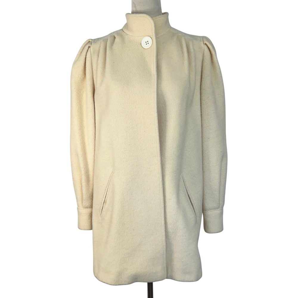 Vintage Michelle Stuart Wool Coat Puff Sleeve Button Front Jacket Cream Mediun